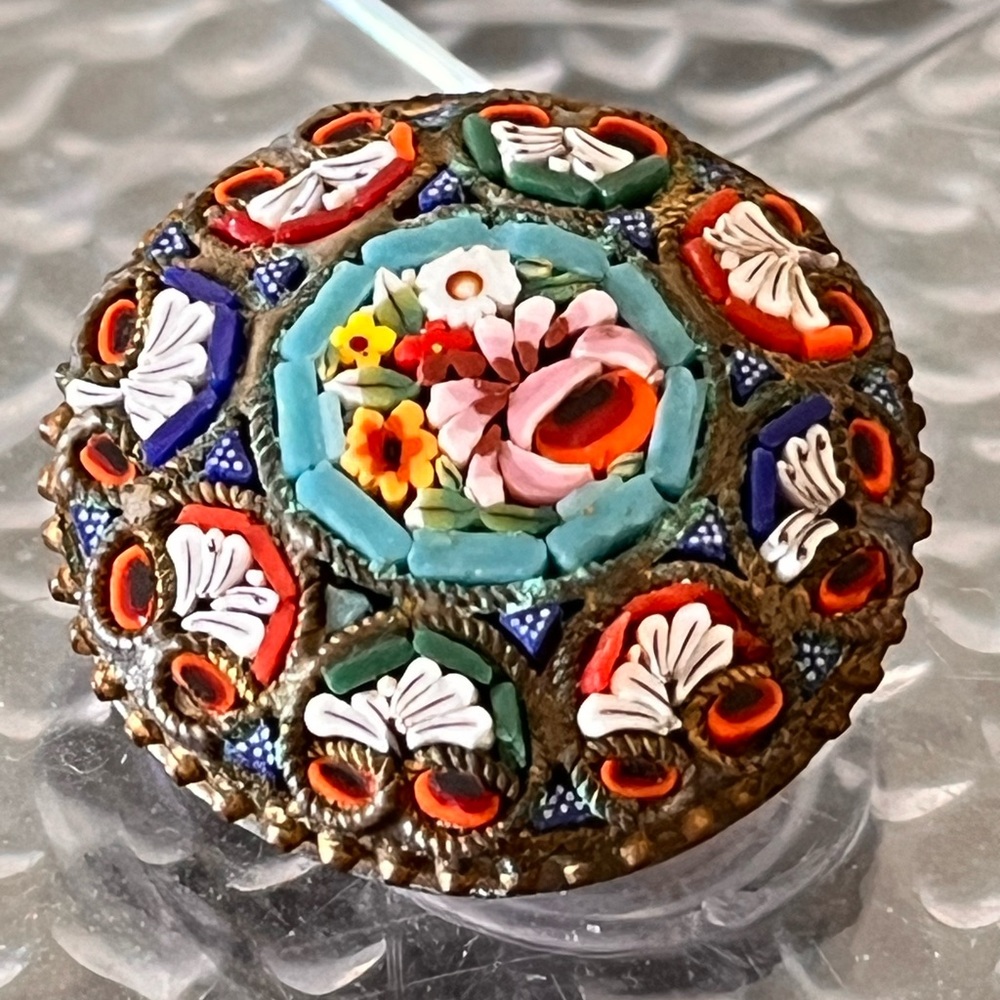 Antique Italian Micro Mosaic Floral Brooch Italy Romantic Victorian Style - Picture 8 of 11